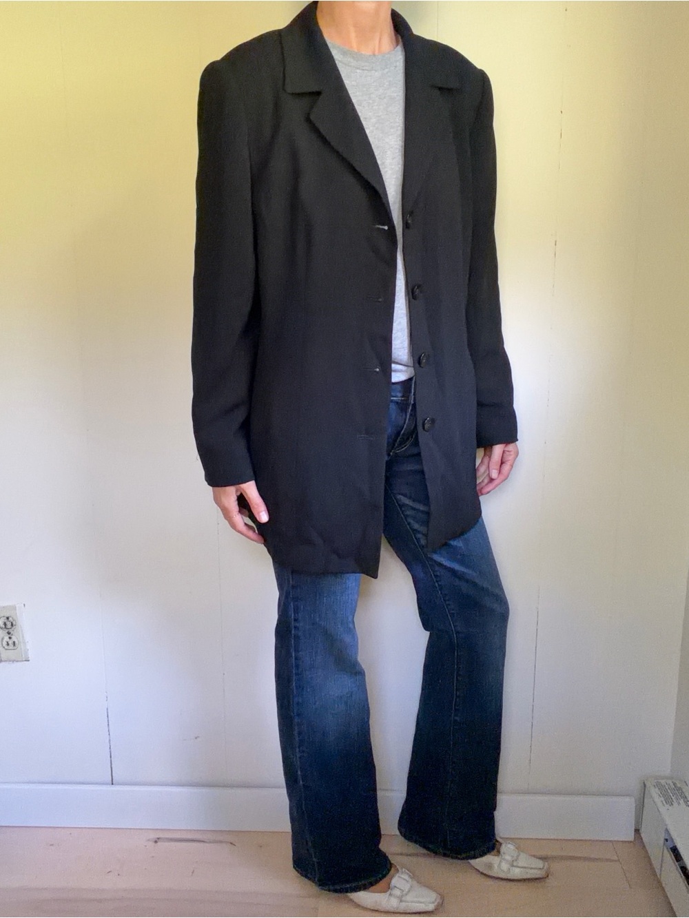 Vintage 90s Black Single-Breasted Long Blazer Jacket minimalist